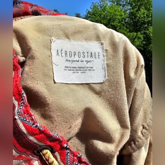 AEROPOSTALE Tribal Design Drawstring Backpack w/Distressed Leather Trim - Picture 6 of 7